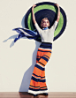 Rose Smith models Sportmax top and trousers with Harvy Santos straw hat