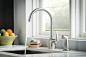 MOEN  |  Essie Kitchen Faucet and Side-Spray : Gentle curves and clean lines give the Moen Essie Kitchen Faucet an approachable, soft modern aesthetic. The subtle detailing of the faucet handle and plump form of the body is reflected in the matching side-