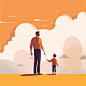 Flat illustration, Father's Day, parent-child interaction, fresh, smooth edges, simple lines, simple background, scene, center composition