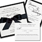 Grace Wedding Invitation in black ink with black satin ribbon and optional reception card
