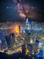 天空,星系,夜晚,马来西亚,吉隆坡,都市风景,商务,城市天际线,城市,航拍视角