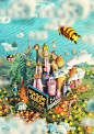 Waggle Dance - lowpoly bee world! : In Waggle Dance, a Euro-style worker-placement dice game for 2-4, players control worker bees to build their hive, produce more bees, collect nectar, return it to the hive and make honey!