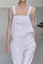 Lilac leather dungarees + sheer t-shirt; pastel fashion details // Richard Nicoll S/S 2015: 