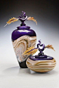 Amethyst Covered Jar and Bowl with Avian Finials: 