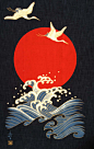 Japanese textile design: Two cranes and a wave. #japan