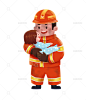 抱着孩子的消防员插画