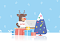 Holiday Support colours character flat design present tree snow support elk christmas xmas illustration