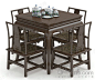 中式复古红色实木方形茶桌镂空雕花太师椅茶具桌椅组合