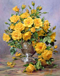 Bright Smile - Roses in a Silver Vase  - Albert Williams-Love Yellow Roses!!