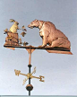 Bear with Bunny Weather Vane by West Coast Weather Vanes.  This Bear with Bunny Weathervane was created in copper, brass and gold leafing.  The details of the bear's fur and the bunny's tree stump are enhanced with distinct tooling.  Glass eyes give them 