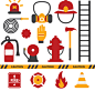 16款消防元素图标矢量素材，素材格式：AI，素材关键词：消防,灭火器,火灾,安全帽,消防斧,火警,水栓,警灯,警铃,消防水枪,消防器械
