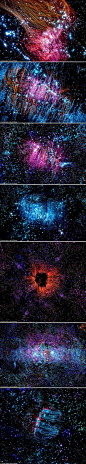 【用灯光做出来的宇宙星云？？逼真壮观，震撼你的眼球。】据英国《每日邮报》7月15日消息，28岁的瑞士摄影师Fabian Oefner在家中利用200只不同色彩的光纤灯和3节7号干电池，仿造出壮观的宇宙星云图像。我只想对他说两字：“好美”