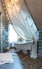 Guest room | Tub and faucet, idea of bath area separated by curtain for cabin on the way to the bottom pasture: 