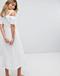 Warehouse Cold Shoulder Button Front Midi Dress at asos.com : Discover Fashion Online