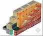 国外砖混结构外墙构造2
住宅外墙，双层结构墙体——“夹心墙”/“夹层墙”，构造组成，三维立体模型。

———————————————- 

里层墙体，为大体积、承重，烧结粘土空心砖砌筑墙体，

外层墙体，为围护性、非承重、小体积，烧结粘土实心砖砌筑墙体，

中间空腔，填充、固定无机物材质的难燃型玻璃纤维保温毡毯。