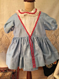 Sweet-vintage-blue-with-red-rick-rack-trim-dress-w-attached-onesie-for-doll