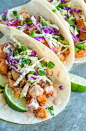 Spicy Sriracha Shrimp Tacos with Cilantro Lime Slaw | Peas and Crayons