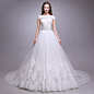 Qian Qian beautiful winter wedding dress 2014 new word shoulder was thin lace long tail wedding bride wedding