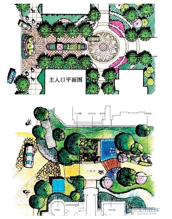 【方案展示】景观入口设计平面图手绘效果图...