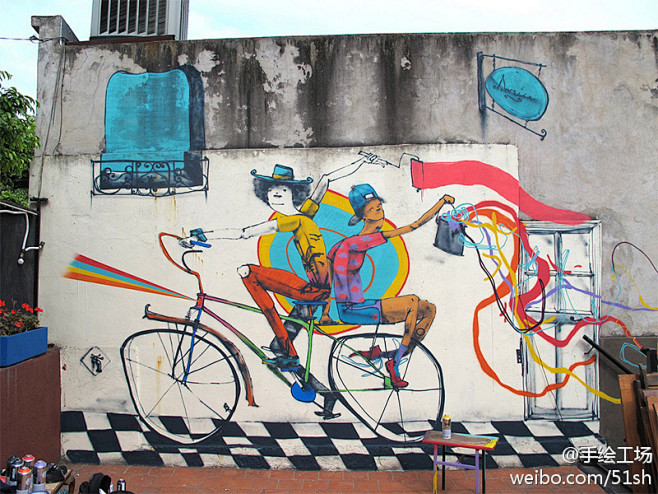 街头巨幅自行车墙绘。| 阿根廷艺术家Ma...