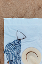 flay lay photography of blanket, summer hat, and sunglasses on fleece towel