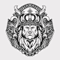 狮子王雕刻徽章插画矢量图素材