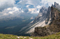 Seceda Mountain : Seceda Mountain in the Dolomites, Italy.  A mountain so craggy and mighty dwarfing the world around it.