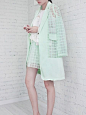 Green Blazer Contrast Sheer Checked Panel