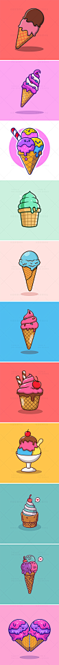 卡通可爱冰激凌冰淇淋冰棒甜筒雪糕甜品美食元素插画AI矢量素材-淘宝网