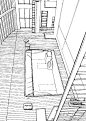 现代建筑场景线稿图片 黑白CG二次元漫画背景参考城市街道背景线条