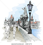 stock vector : Charles Bridge - Prague, Czech Republic - a vector sketch