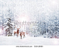 forest in the frost. Winter landscape. Snow covered trees. deer