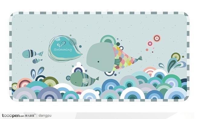 抽象艺术儿童插画—海洋浪花水花鲸鱼