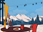 冬季饼干茶艺术品插画艺术艺术插画滑雪自然景观冒险山雪冷旅行沉默放松