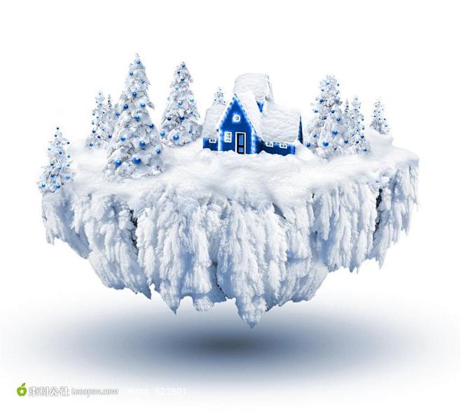 被雪覆盖的圣诞节雪山浮岛房子高清图片素材...