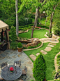 Love this path from patio through trees. Could make this work in my backyard.