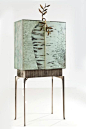 Cabinet Annibale oste France 2005  Aluminium,resin, silvered bronze and mirrored cabinet with 2 drawers: 