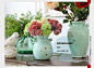 爆款热卖 陶瓷花瓶家居摆件 青瓷绿双耳裂纹三件套 中式花瓶花器-tmall.com天猫