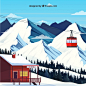 滑雪场与缆车风景插画