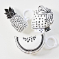 Monochrome Fruit Salad Organic Rattle Toy Set / Hand Printed / Black White / Watermelon, Pineapple, Strawberry