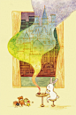 「猫的天空之城。」原创 手绘明信片