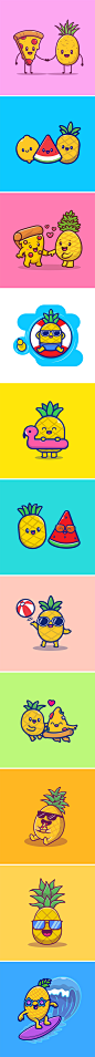 卡通可爱植物水果菠萝拟人表情IP形象LOGO标志设计插画AI矢量素材-淘宝网
