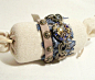 Blue lace leather double wrap bracelet dove beige by Glad2Balive