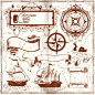 缎带,船,导航装备,中世纪时代,纹理效果_165739455_old map doodles_创意图片_Getty Images China