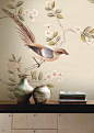 中式 花鸟 月季 竹子 手绘 效果图 壁画 壁纸 墙画 背景墙 电视背景 床头背景 卧室 酒店