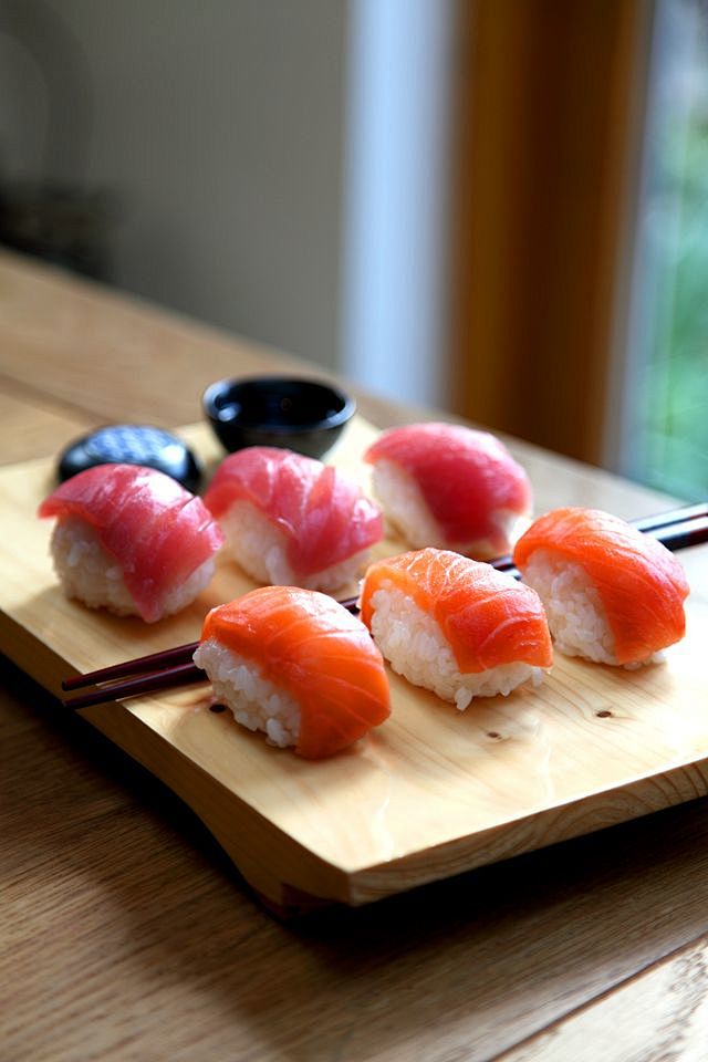 Salmon and tuna nigi...