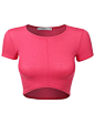 LE3NO Womens Stretchy Curved Hem Short Sleeve Crop Top: 
