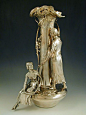 ۩ ۞    Silver plate on pewter vase with two figural Art Nouveau maidens  Country of Manufacture Germany  Date c.1906