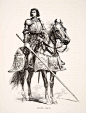 1875 Woodcut Alphonse Neuville Pierre Terrail Bayard Knight Horse Armor Lance