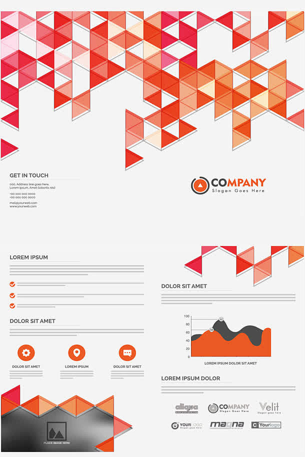 橘色三角商务汇报册高清素材 几何封面 商...